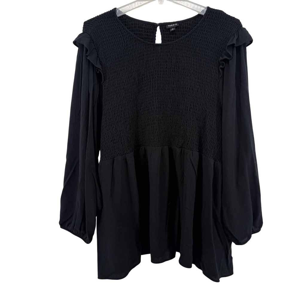 Torrid Black Smocked Peplum Blouse Long Sleeve‎ Women's Plus Size 5X